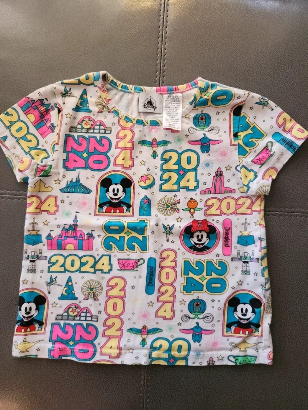 Disney White Short Sleeve Tee with 2024 Mickey & Minnie Multi-Color Print